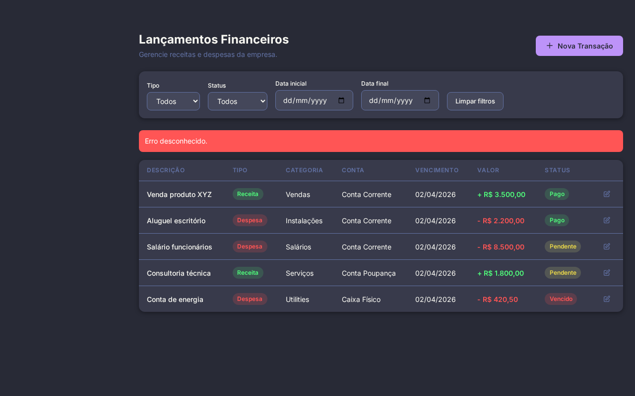 Lançamentos Financeiros